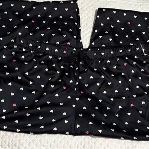 Victoria’s Secret Black With Pink & White Hearts Print Pajama Pants Sz XL